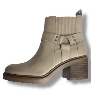 Oasis Society Jayden Not So Complicated Khaki Vegan Leather Motorcycle Boot Sz 8